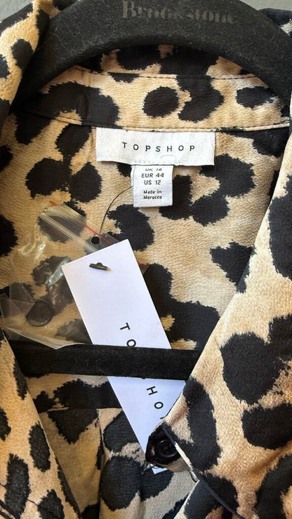 Satin Leopard Button Up Blouse