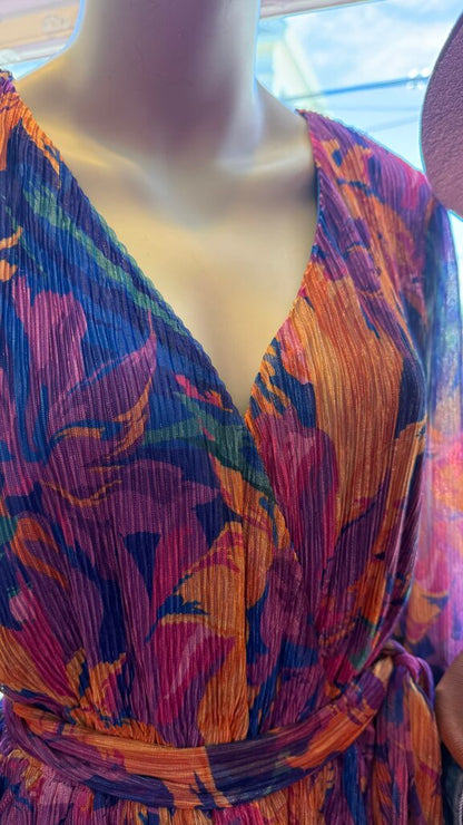 Floral Metallic Pleat Dress