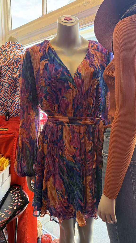 Floral Metallic Pleat Dress