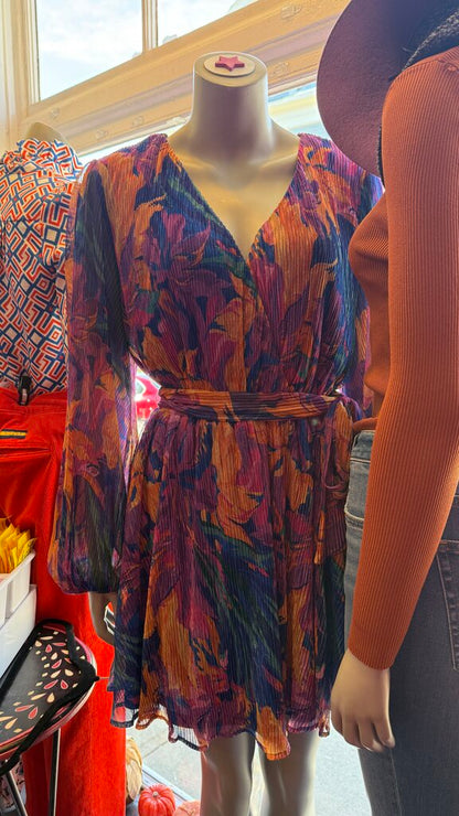 Floral Metallic Pleat Dress