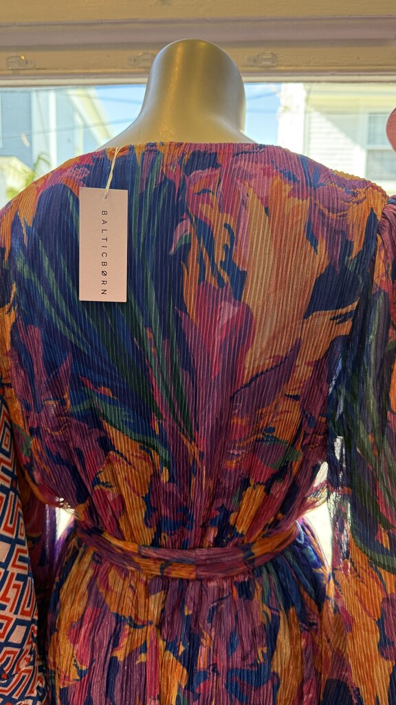 Floral Metallic Pleat Dress