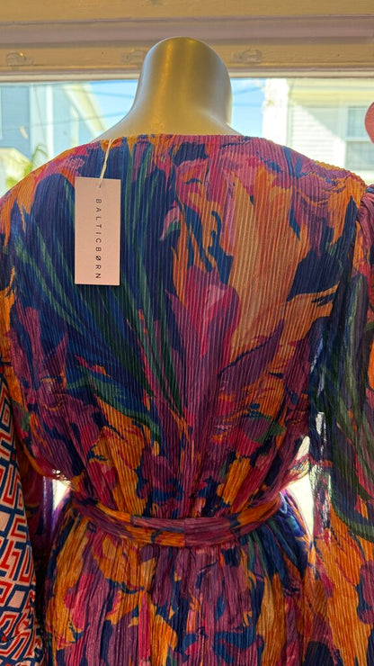 Floral Metallic Pleat Dress