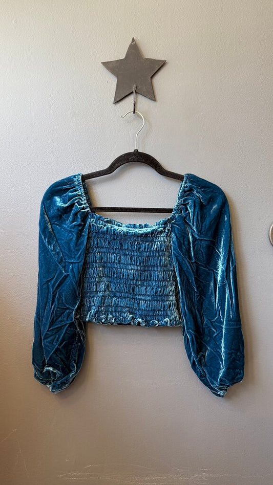 Petite Smocked Velvet Top