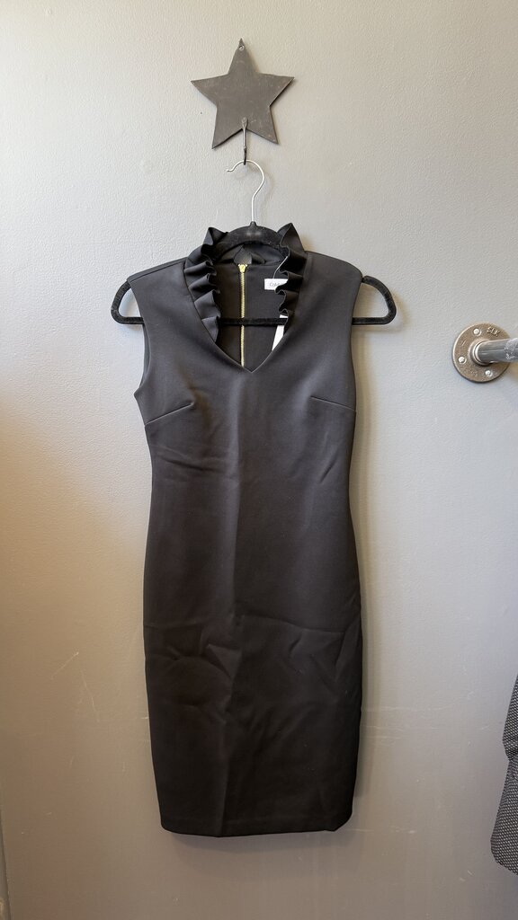 Ruffle Neck Neoprene Sheath Dress