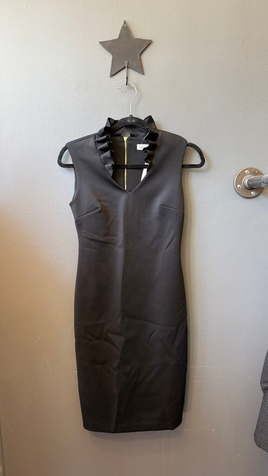 Ruffle Neck Neoprene Sheath Dress