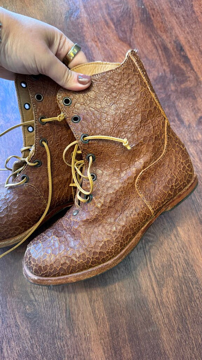 Crackle Lace Up Ankle Booties