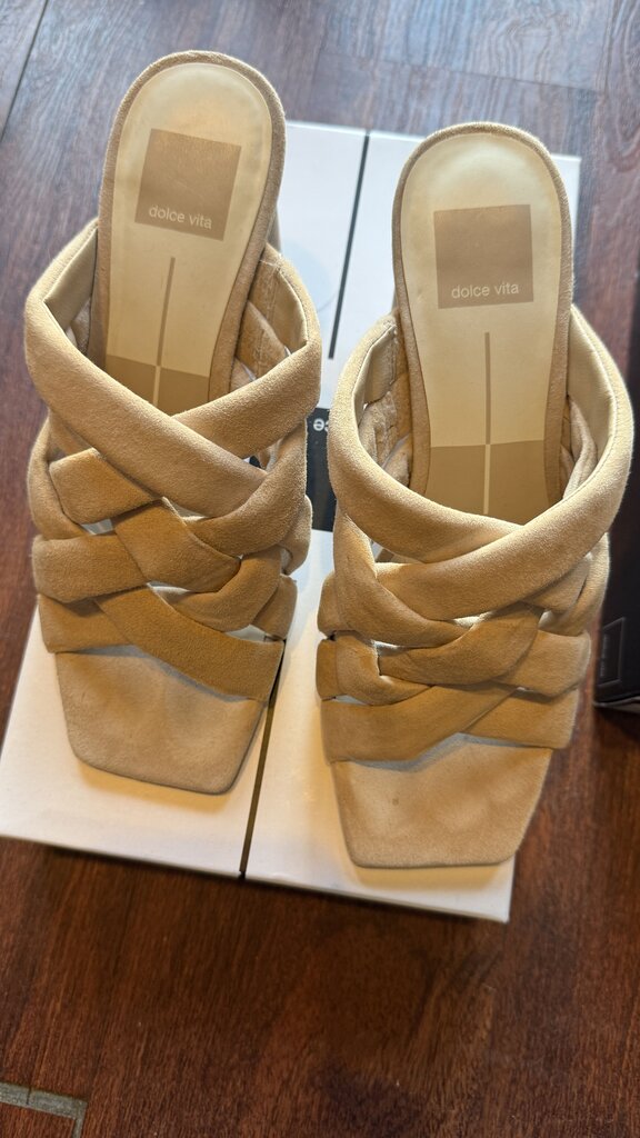 Woven Puff Suede Block Heels