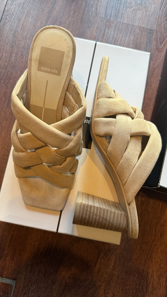 Woven Puff Suede Block Heels