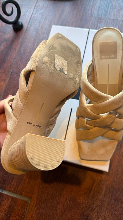 Woven Puff Suede Block Heels