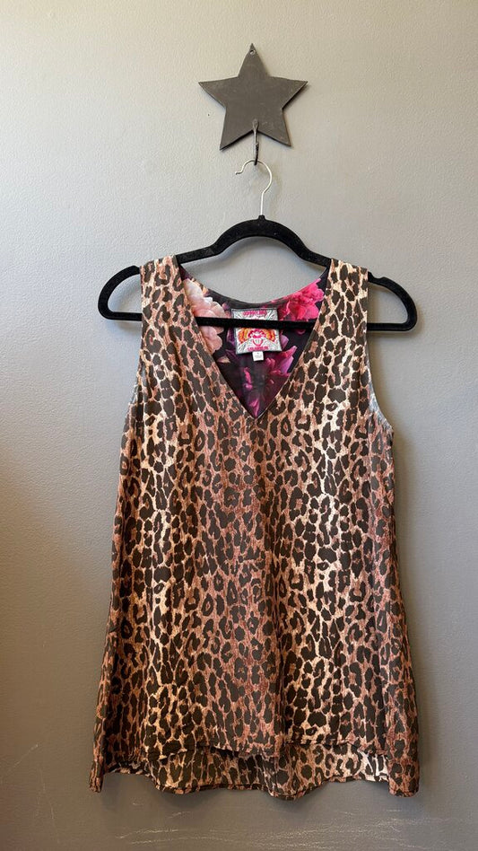 Silk Leopard Vneck Tank Top