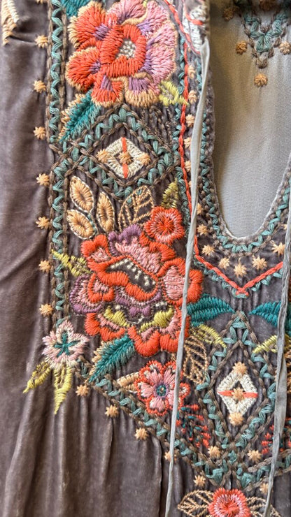 Embroidered Velvet Dress