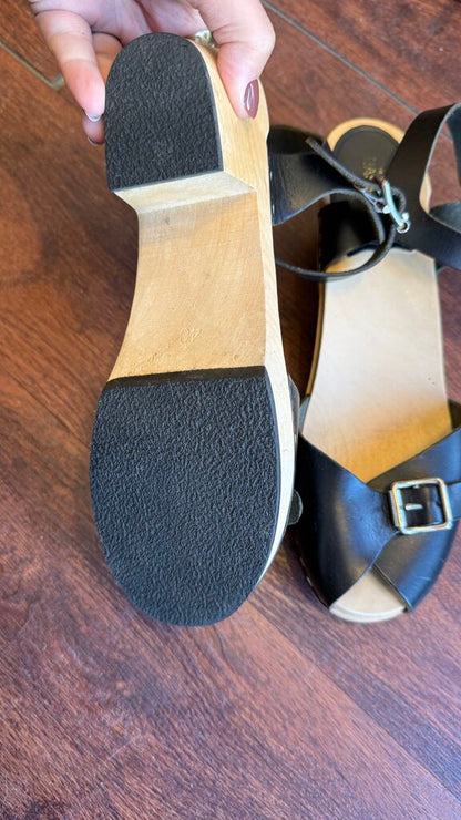 Peep Toe Wooden Ankle Strap Clogs