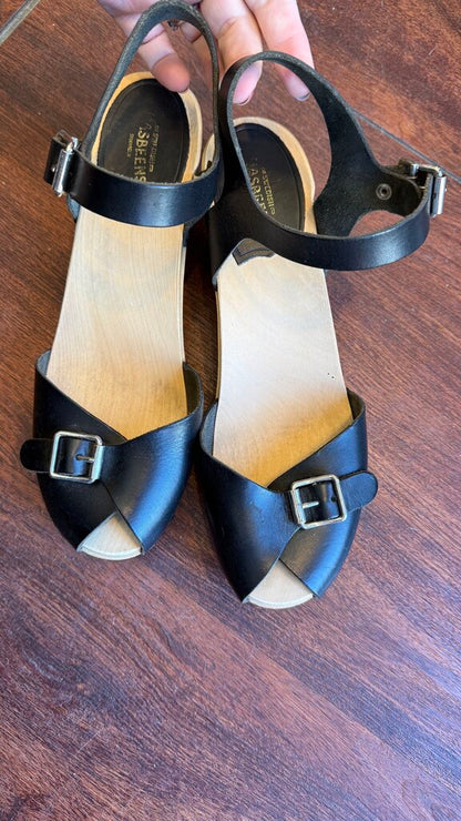 Peep Toe Wooden Ankle Strap Clogs