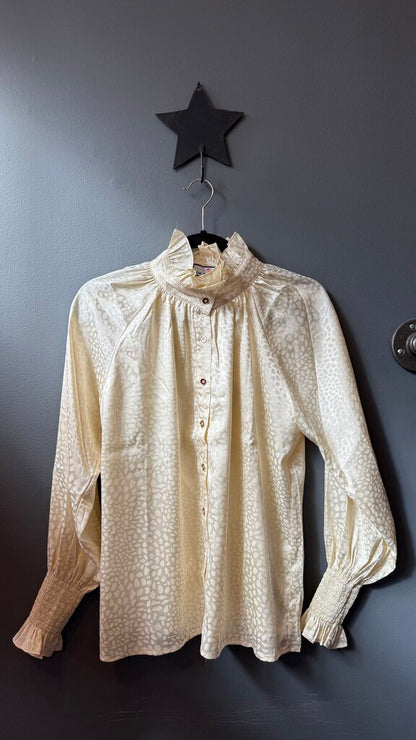 Satin Ruffle Leopard Frau Blouse