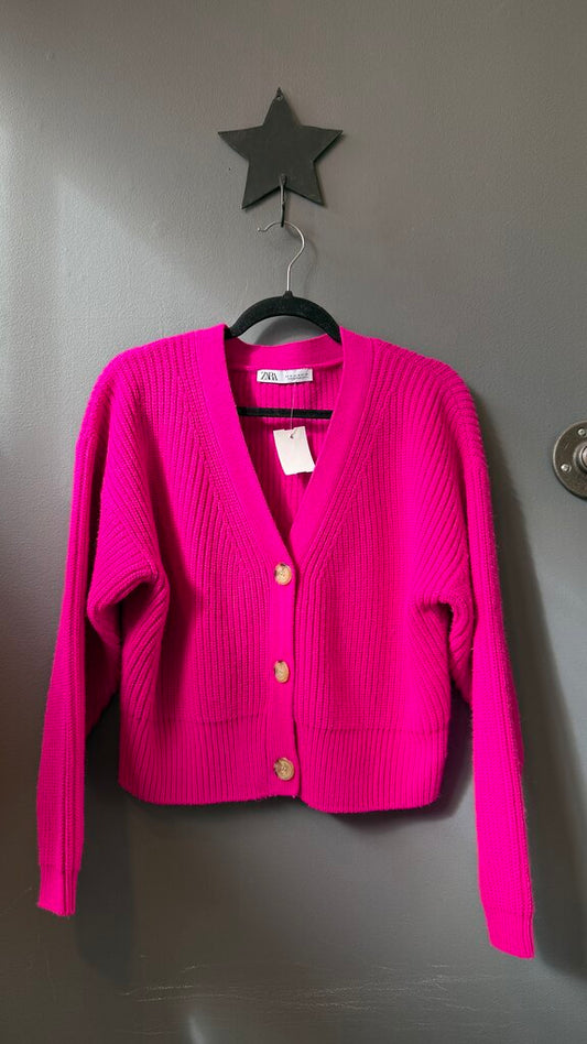 Ribbed Chunky Vneck Cardigan Sweater