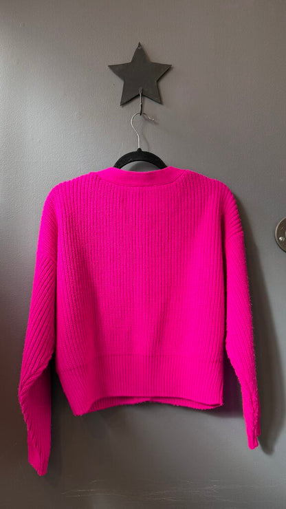 Ribbed Chunky Vneck Cardigan Sweater