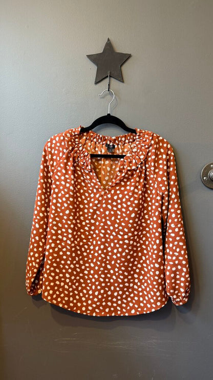 Spotted Ruffle Neck Blouse