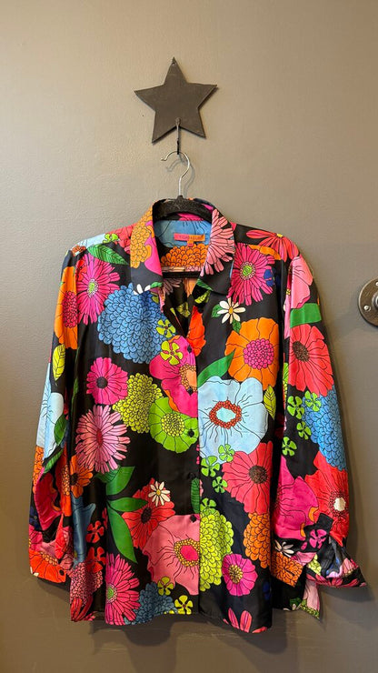 Silk Floral Button Up Blouse