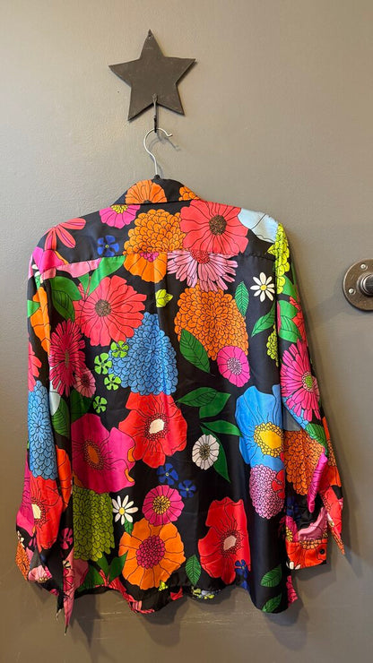 Silk Floral Button Up Blouse