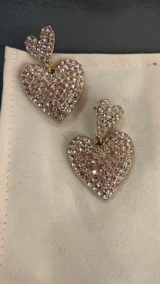 Rhinestone Heart Dangle Stud Earrings