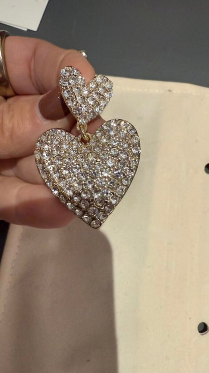 Rhinestone Heart Dangle Stud Earrings