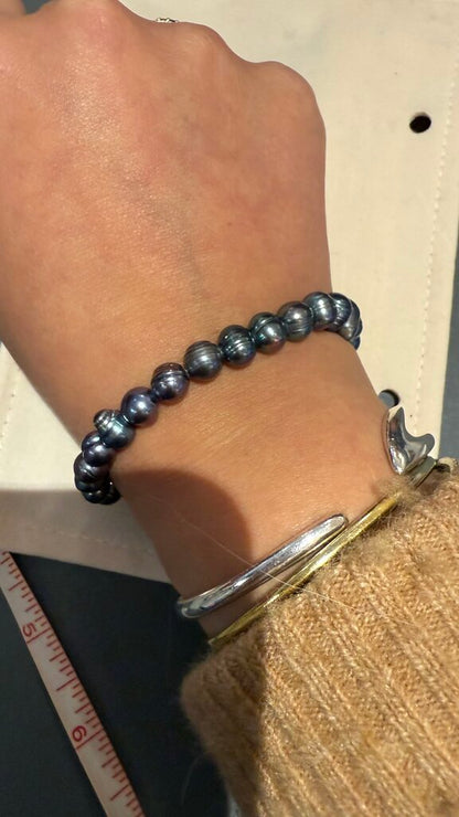 Freshwater Black Pearl Stretch Bracelet