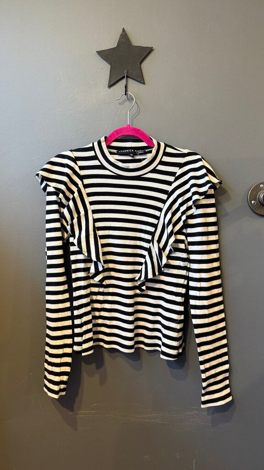 Stripe Ribbed Ruffle Longsleeve Top