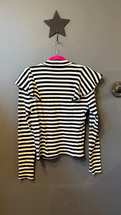 Stripe Ribbed Ruffle Longsleeve Top