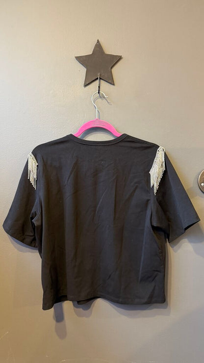 Rhinestone Fringe Sleeve TShirt