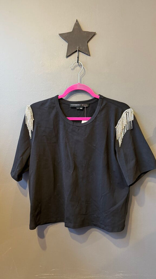 Rhinestone Fringe Sleeve TShirt