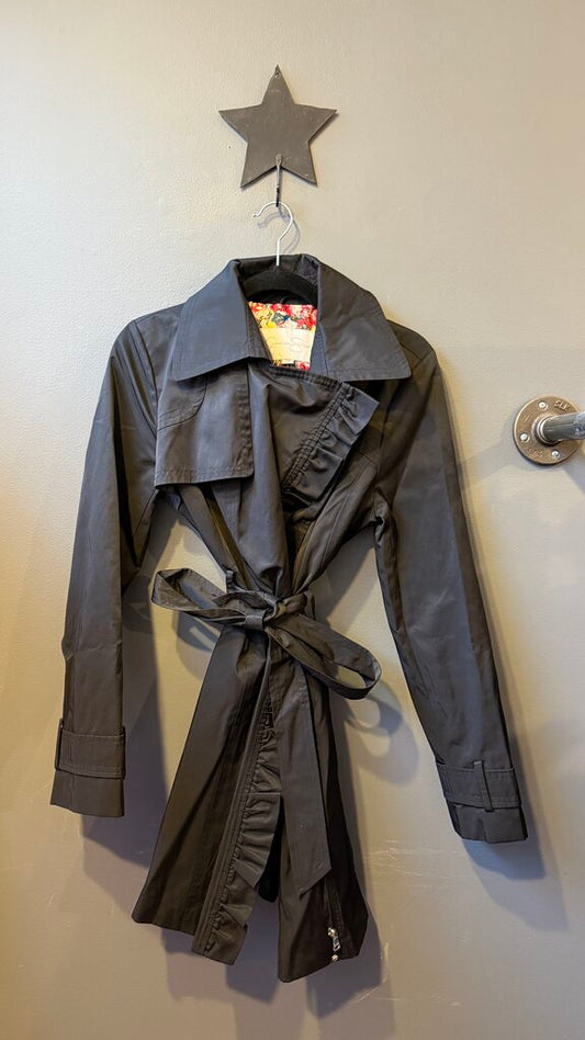 Ruffle Trim Trench Coat