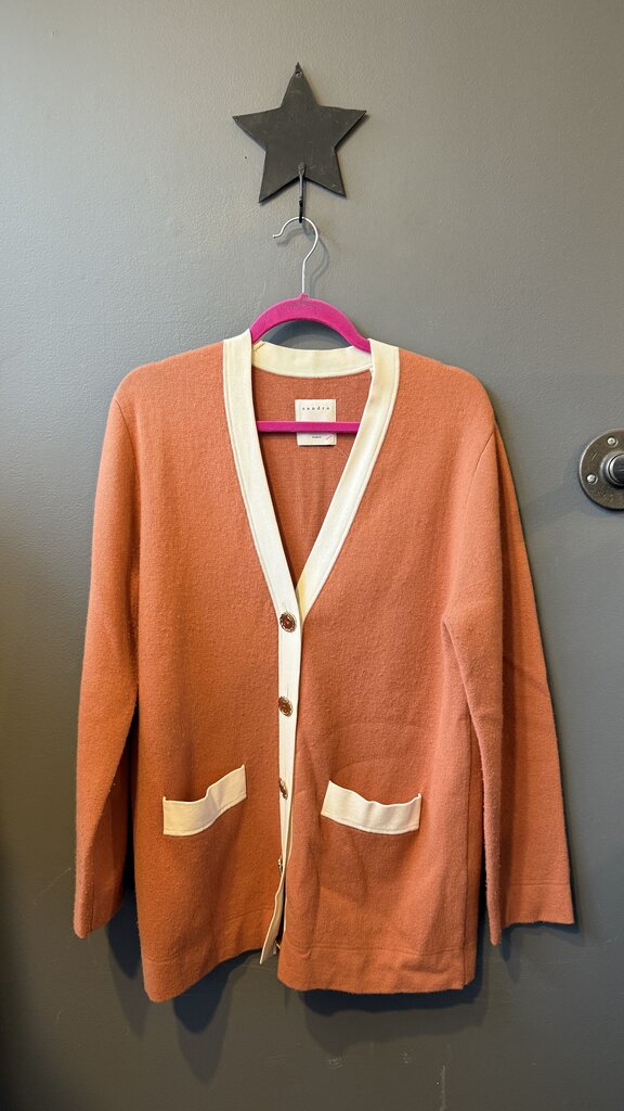 Vneck White Trim Cardigan Sweater