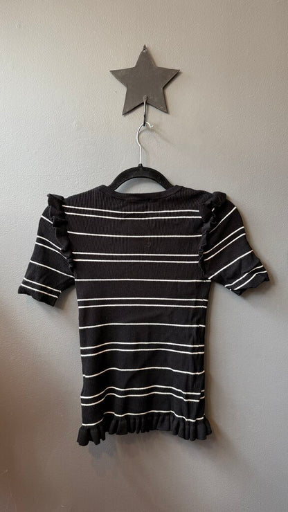 Ruffle Trim Stripe Knit Top