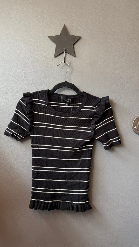 Ruffle Trim Stripe Knit Top