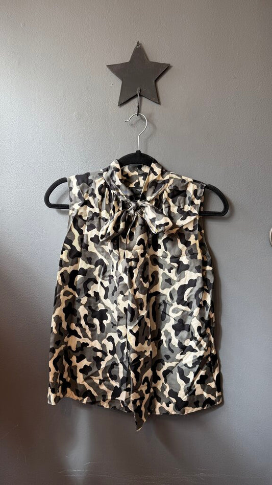 Silk Leopard Pussy Bow Sleeveless Blouse