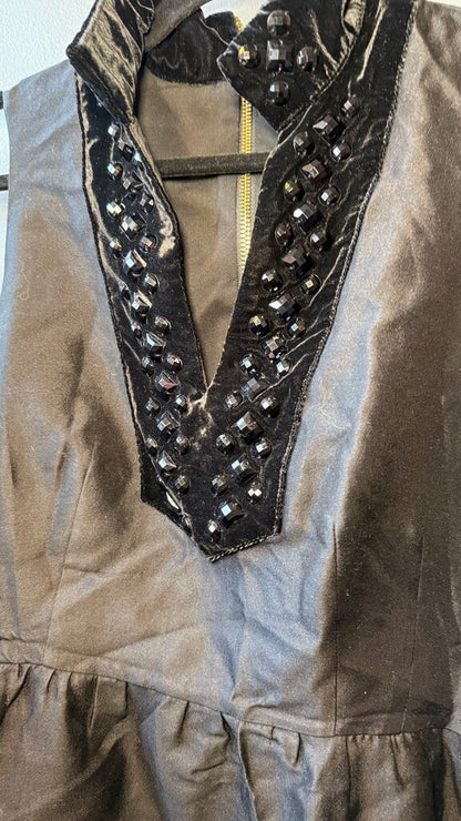 Velvet Trim Fit Flare Dress