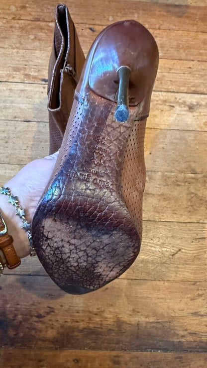 Leather Perforated Stiletto Booties