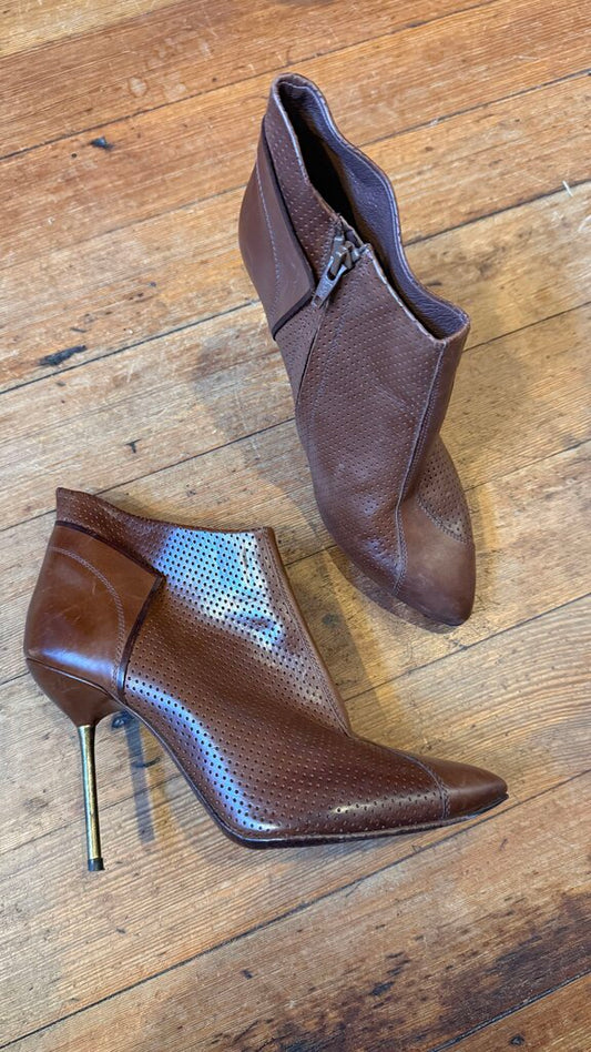 Leather Perforated Stiletto Booties