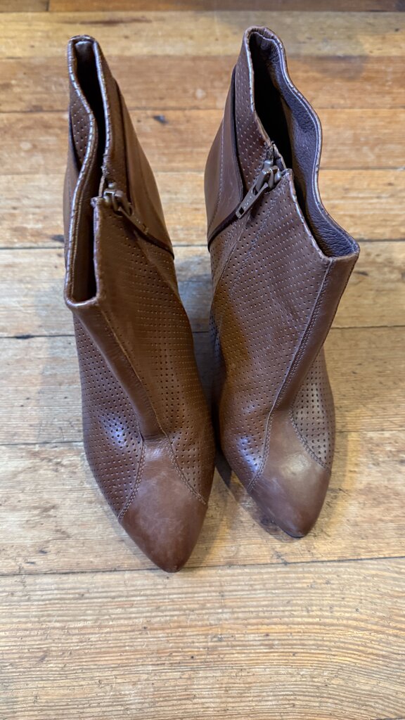 Leather Perforated Stiletto Booties