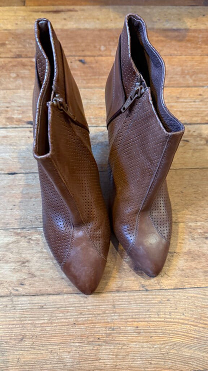 Leather Perforated Stiletto Booties