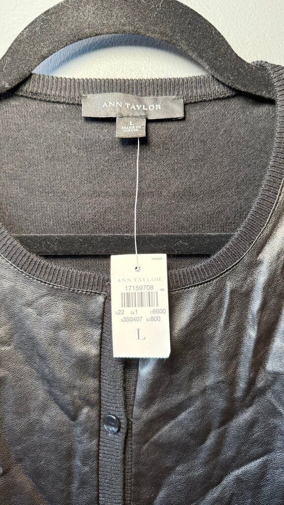 Faux Leather Front Cardigan Sweater