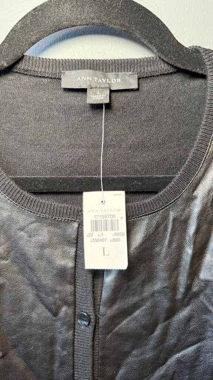 Faux Leather Front Cardigan Sweater