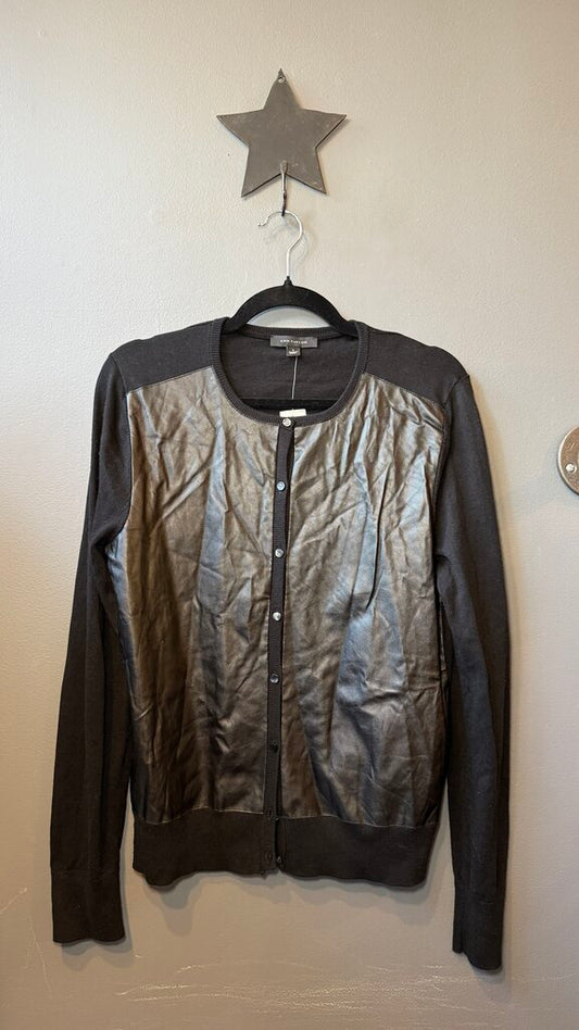 Faux Leather Front Cardigan Sweater