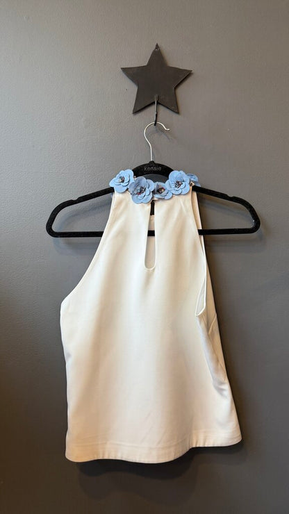 Flower Neckline Silk Top