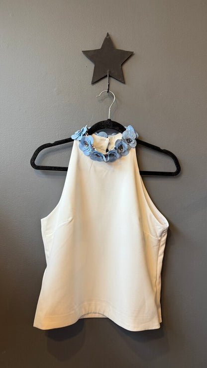 Flower Neckline Silk Top