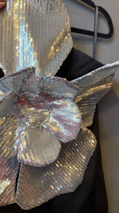 Sequin Flower Strapless Mini Dress