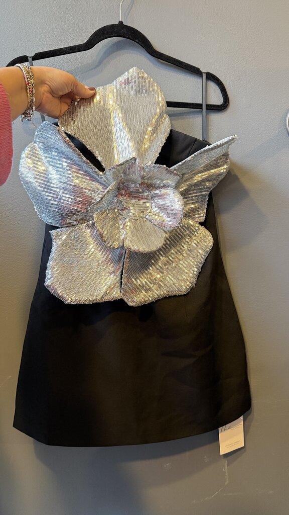 Sequin Flower Strapless Mini Dress