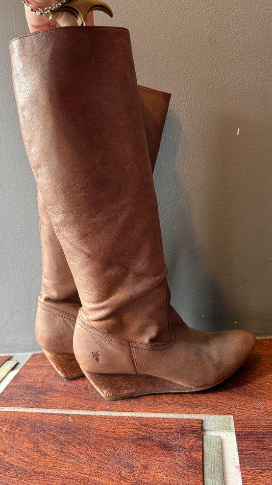 Missy Tall Leather Wedge Boots