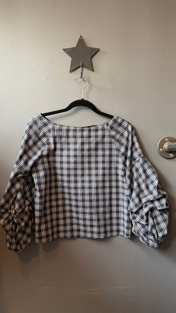 Puff Sleeve Plaid Blouse
