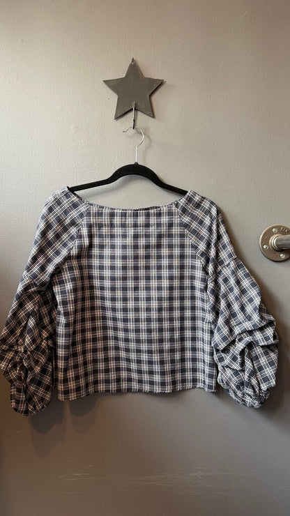 Puff Sleeve Plaid Blouse